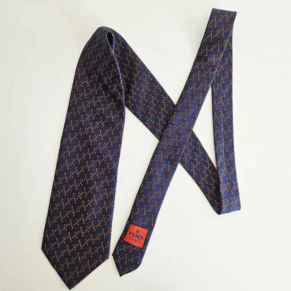 Fendi Navy Blue Silk Neck Tie